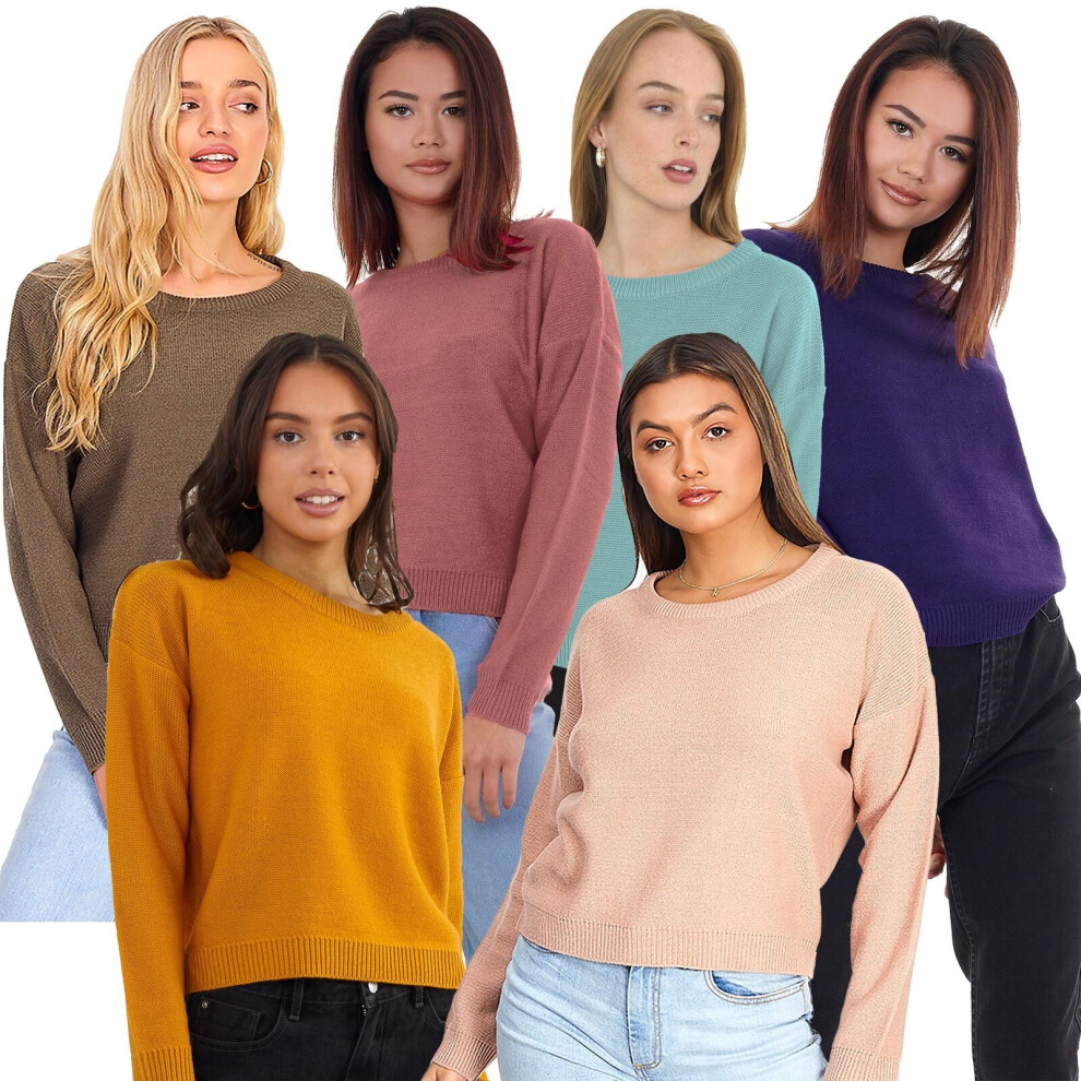 (Dusty Pink - Grunge, S) Ladies Crew Neck Jumper Sweater Soft Light Knit  New Season Top Brave Soul XS-L