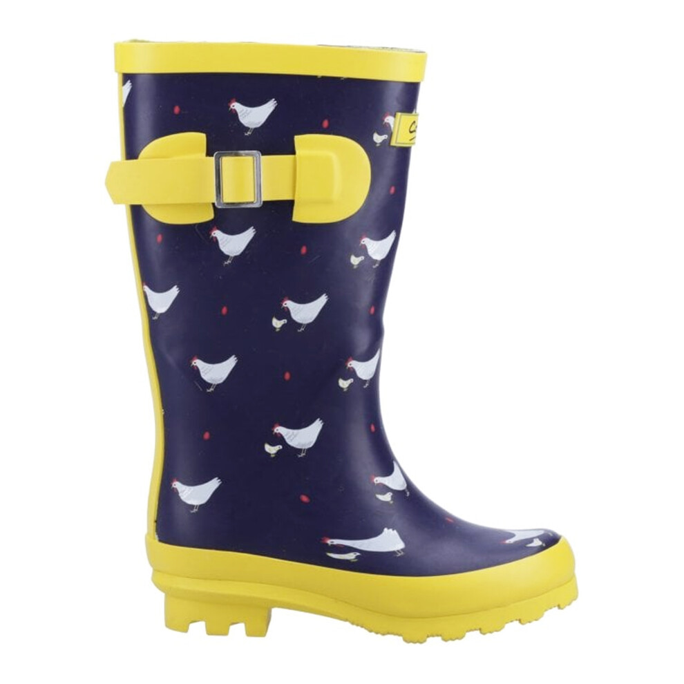 (4 UK, Navy/Yellow) Cotswold Womens/Ladies Farmyard Chicken Mid Calf Wellington Boots