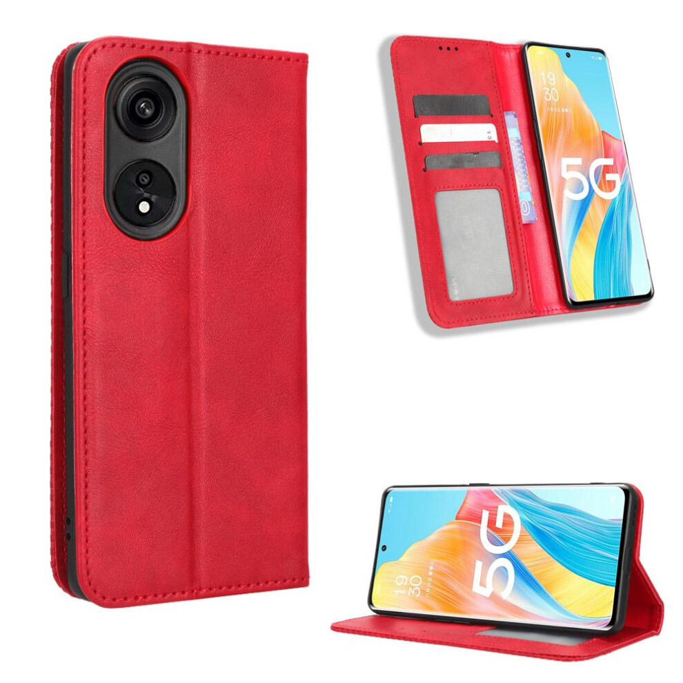 (Red) Case For Oppo Reno 8T 5G Wallet Magnetic Closure Pu Leather Red 764499971189