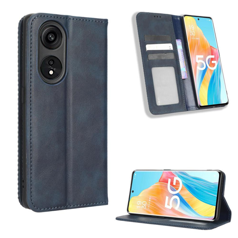 (Blue) Case For Oppo Reno 8T 5G Wallet Magnetic Closure Pu Leather Blue 764499971196