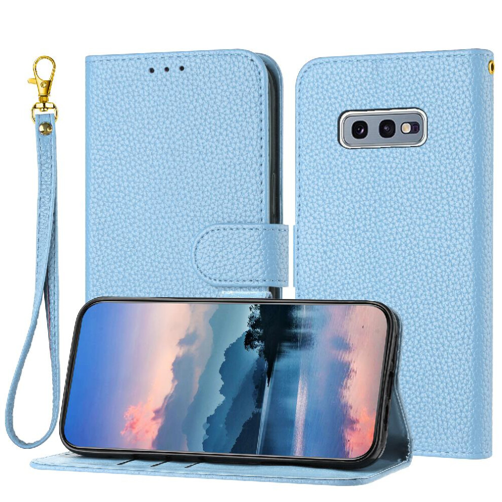 (Light ) Phone Case For Samsung Galaxy S10e Card Slots Holder Wallet Flip Folio Litchi Pattern Pu Lether Blue 764499971318