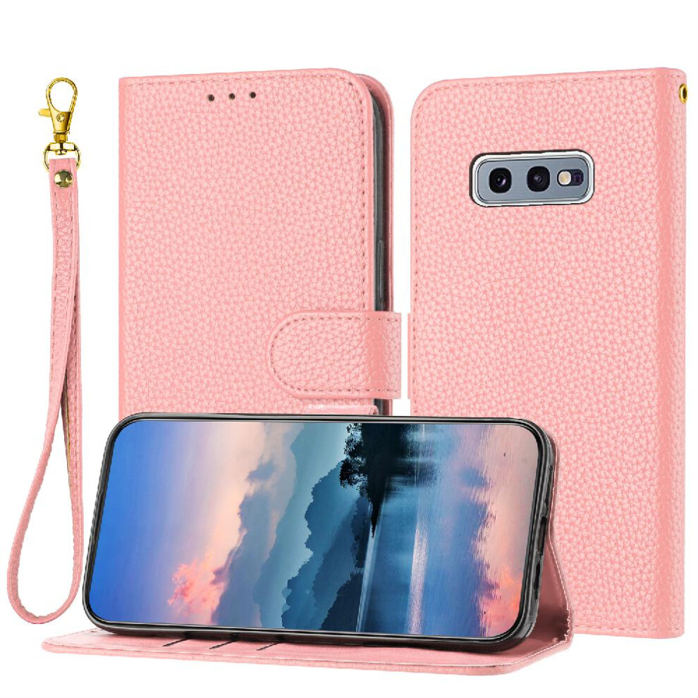 (Pink) Phone Case For Samsung Galaxy S10e Card Slots Holder Wallet Flip Folio Litchi Pattern Pu Lether Pink 764499971288