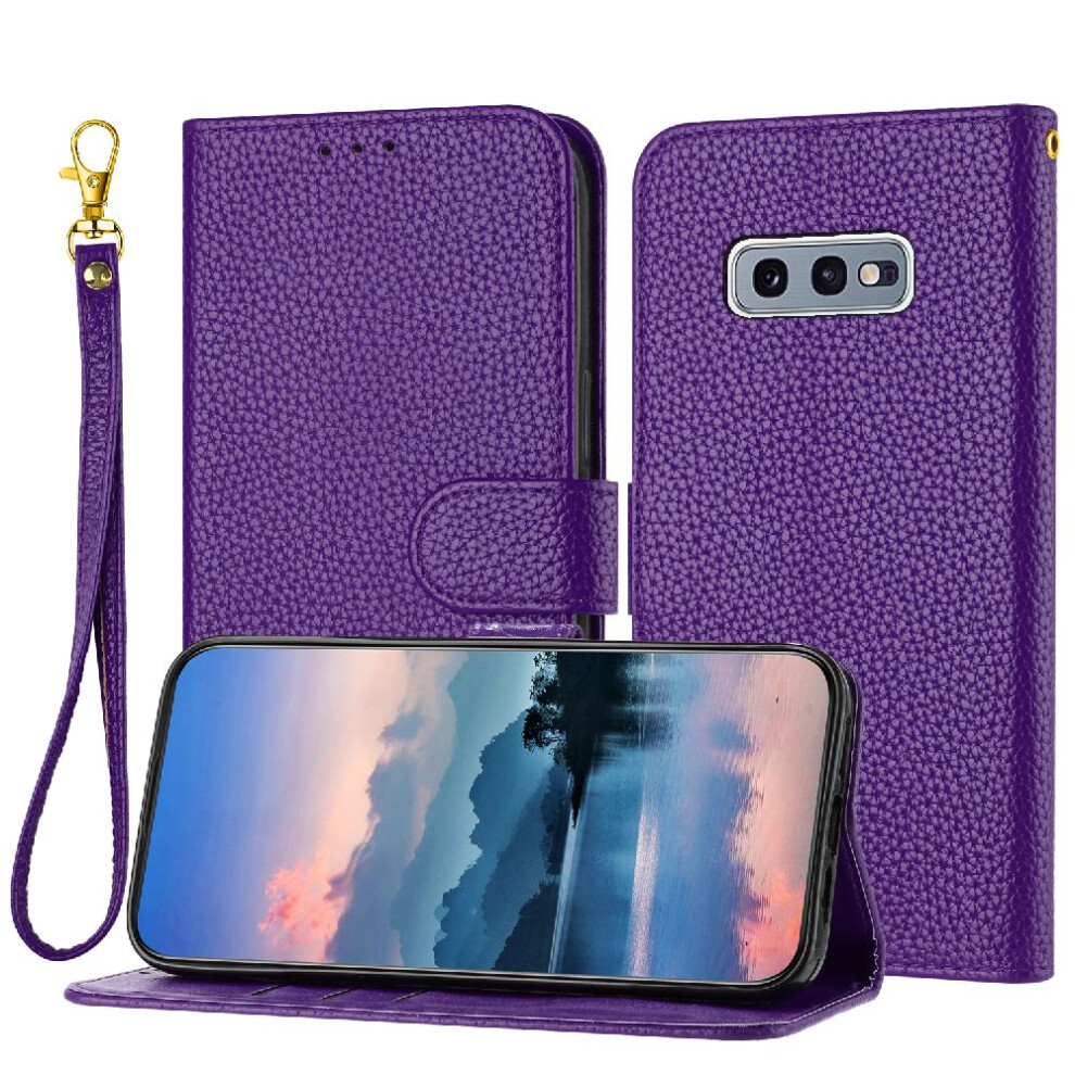 (Purple) Phone Case For Samsung Galaxy S10e Card Slots Holder Wallet Flip Folio Litchi Pattern Pu Lether Purple 764499971271