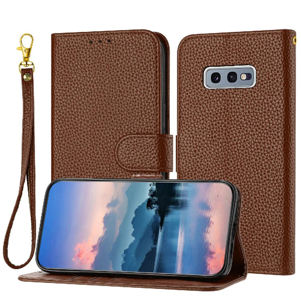 (Brown) Phone Case For Samsung Galaxy S10e Card Slots Holder Wallet Flip Folio Litchi Pattern Pu Lether Brown 764499971295