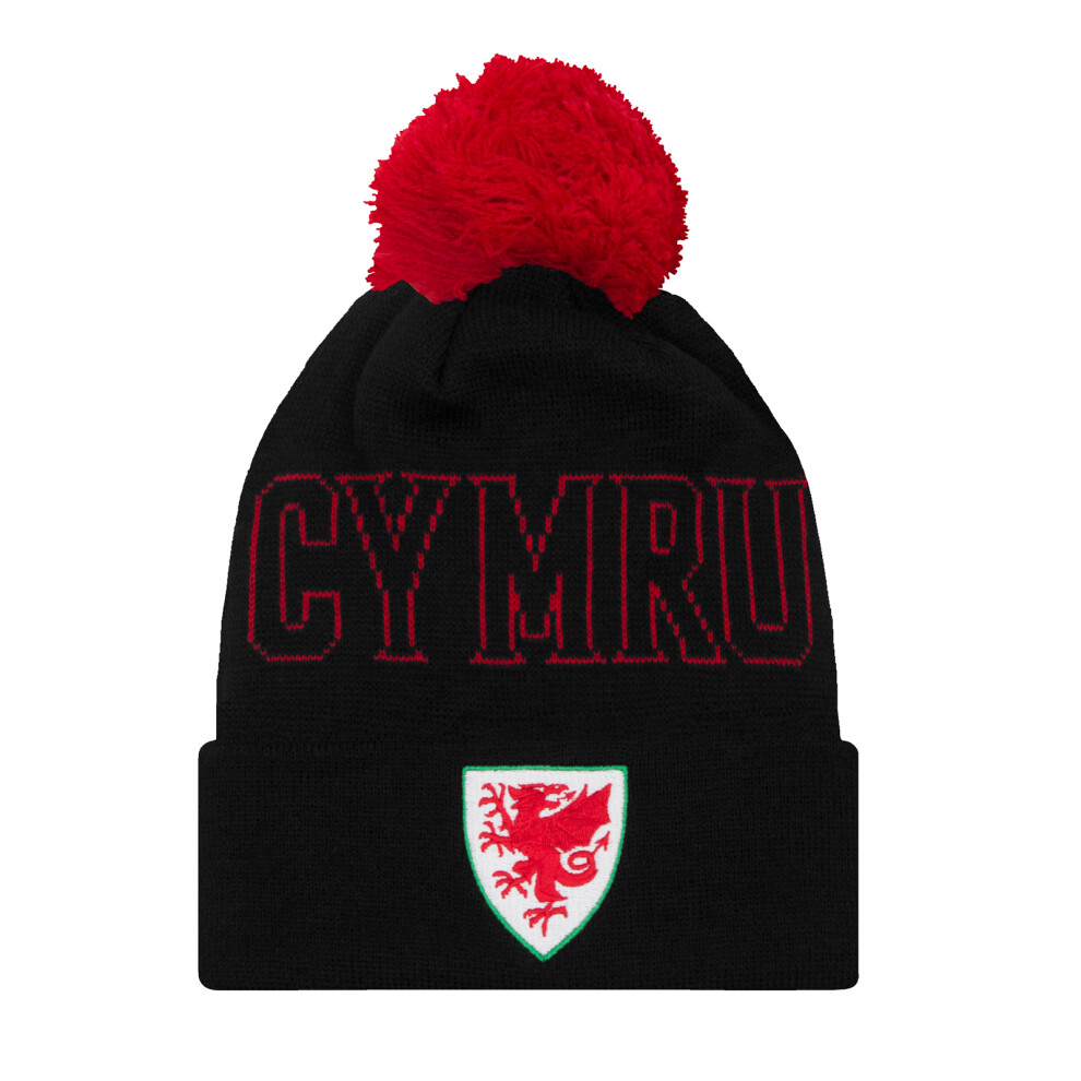 (Black Bobble) FA Wales Knitted Hat Beanie Bobble Official FAW Football Gift