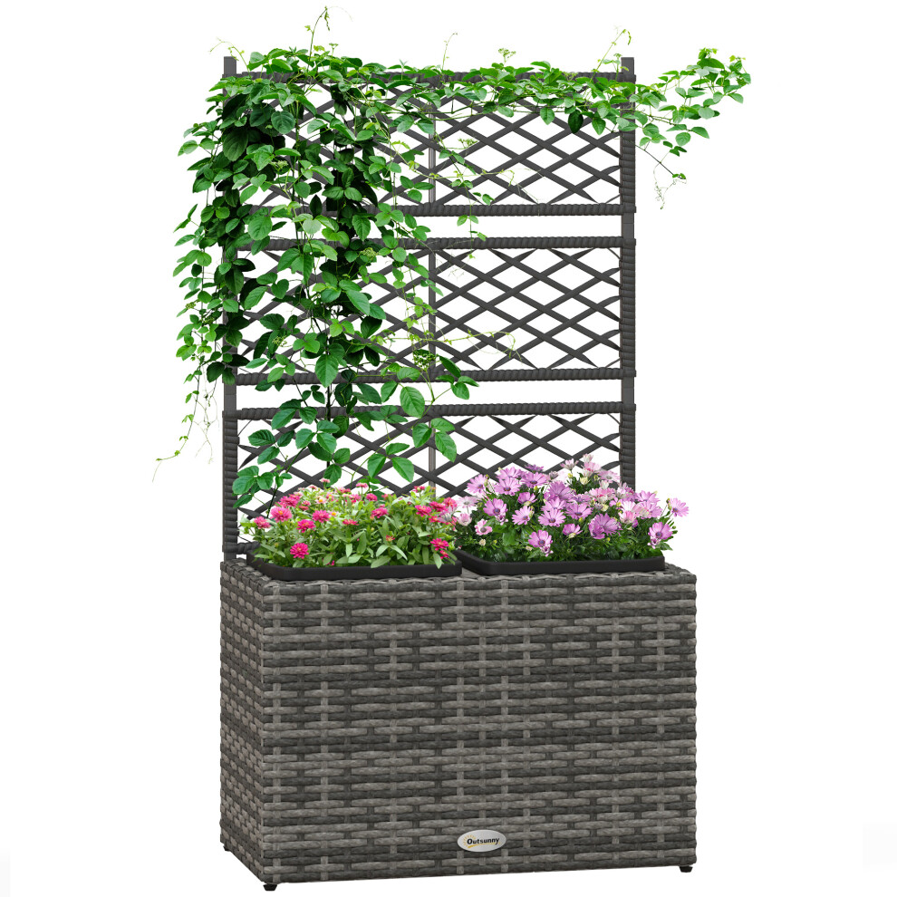 Garden PE Rattan Planter With Trellis, Raised Bed, 57x30x107cm