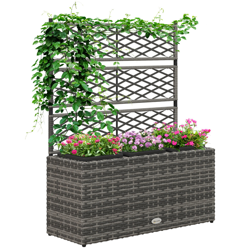 Garden PE Rattan Planter With Trellis, Raised Bed, 84x30x107cm, Light Grey