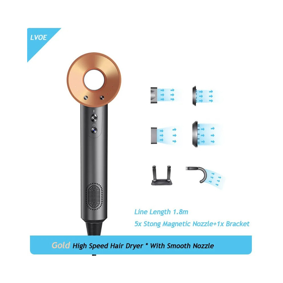 (Gold , Five) Professional Electric Hair Dryer Negative Ion Hair Dryer High Speed