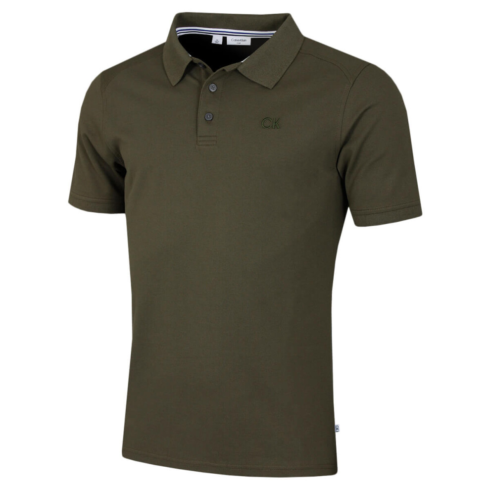 (L, Olive Green) Calvin Klein Mens North Coast Moisture Wicking Polo Shirt