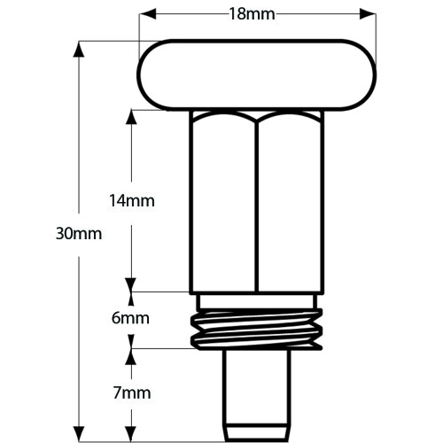 Indeksimäntä ruostumaton runko M10x1.00 6 mm tapilla 1