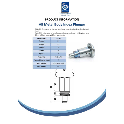 Corps à piston index plaqué zinc M12x1.75 avec goupille de 7 mm 2