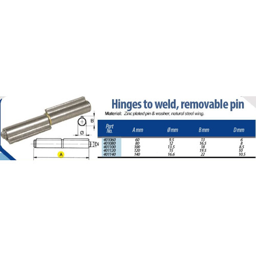 Scharnier 80mm Stahl-Fallprofil schweißbar fester Stift - 2er Set 1