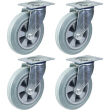 200mm 8" castor grey rubber tyre swivel strong 820kg capacity, set of 4