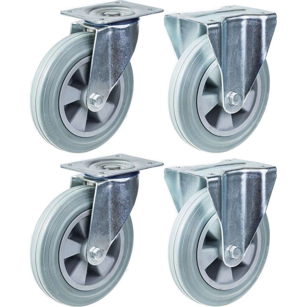 Parnells 200Mm 8" Castor Rubber Tyre Swivel & Fixed Strong 820Kg Capacity, Set Of 4 Grey