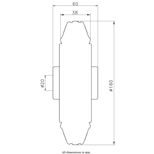 160 mm Rad mit grauem Gummi auf Polypropylenkern 1