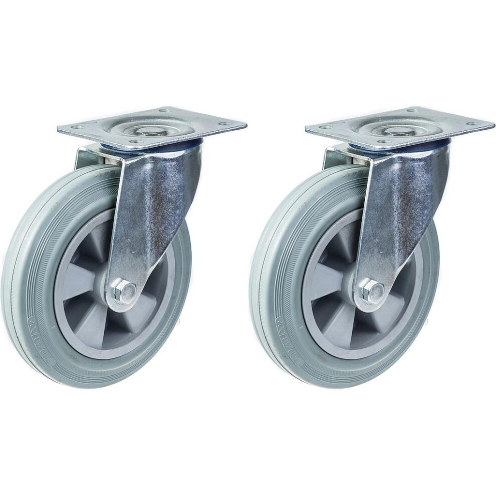 200Mm 8" Castor Grey Rubber Tyre Swivel Strong 410Kg Capacity, Set Of 2 5056116827333