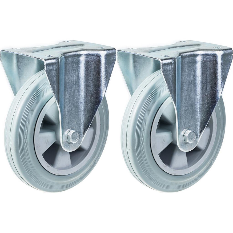 200Mm 8" Castor Grey Rubber Tyre Fixed Strong 410Kg Capacity, Set Of 2 5056116827357