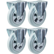 200mm 8" castor grey rubber tyre fixed strong 820kg capacity, set of 4