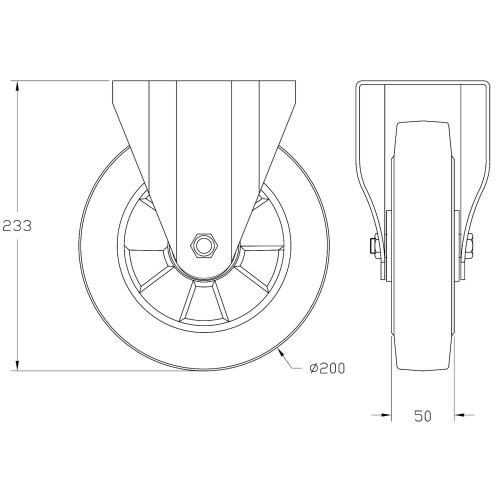 Parnells Caoutchouc noir de 8" fixe fixe de 200 mm et solide capacité de 1400 kg, ensemble de 4 2