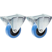 80mm 3" castor blue rubber fixed strong 280kg capacity, set of 2