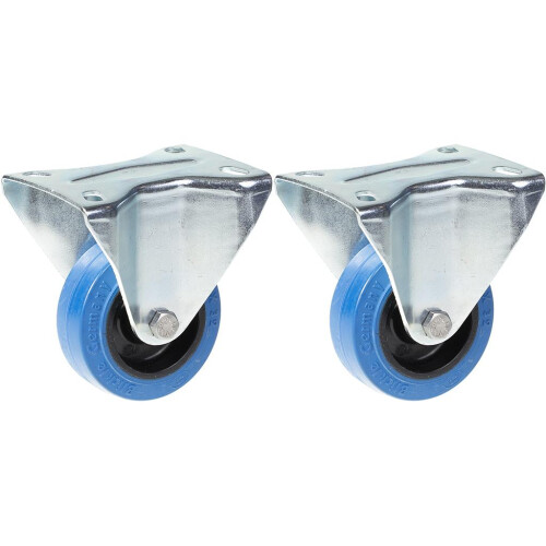 Parnells 80mm 3" castor blue rubber fixed strong 280kg capacity, set of 2