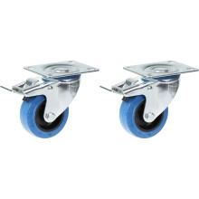 80mm 3" castor blue rubber swivel with brake strong 280kg capacity, set of 2