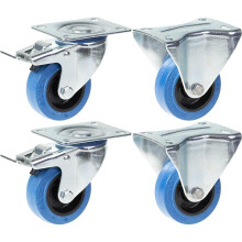 80mm 3" castor blue rubber brake & fixed strong 560kg capacity, set of 4