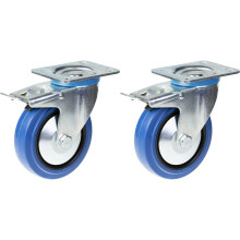 125mm 5" castor blue rubber swivel with brake strong 400kg capacity, set of 2