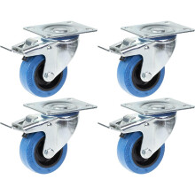 80mm 3" castor blue rubber swivel with brake strong 560kg capacity, set of 4
