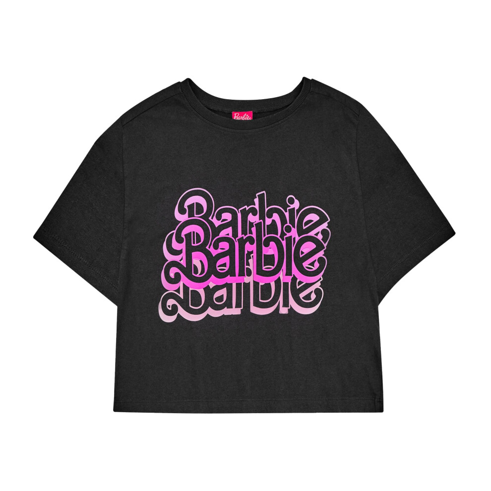 (L, Grey) Barbie Womens/Ladies Logo Acid Wash Crop Top