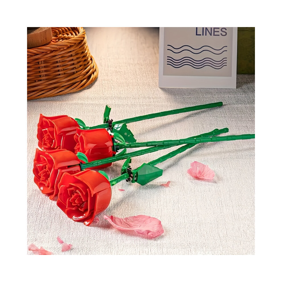 Closkye (Red) Rose Building Block Set, Artificial Eternal Flower, Puzzle Toy, Creative Building Block Model For Adults, Valentine's Day/Birthday Gift Red