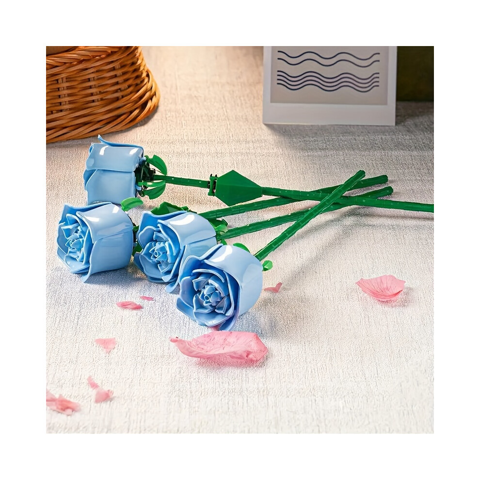 Closkye (Blue) Rose Building Block Set, Artificial Eternal Flower, Puzzle Toy, Creative Building Block Model For Adults, Valentine's Day/Birthday Gift Blue