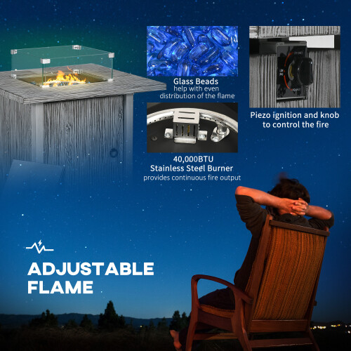 Outsunny Outsunny Fire Pit Table with 50,000 BTU Burner, Cover, Glass Screen, Grey 2