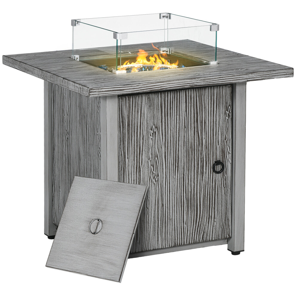 Outsunny Gas Fire Pit Table With 40,000 Btu Burner, Cover, Glass Screen, Grey
