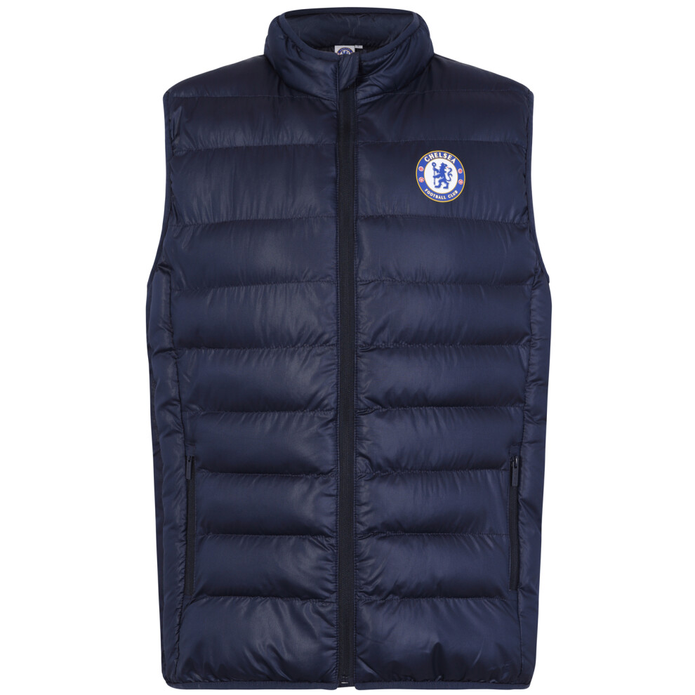 (Navy Zip, 3XL) Chelsea FC Mens Gilet Jacket Body Warmer Padded OFFICIAL Football Gift