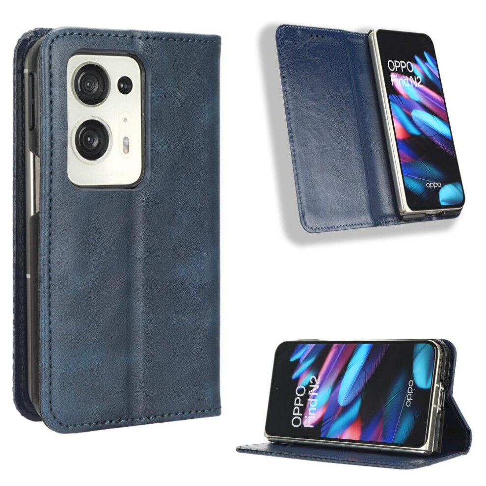 (Blue) Case For Oppo Find N2 Pu Leather Wallet Magnetic Closure Blue 764499972995