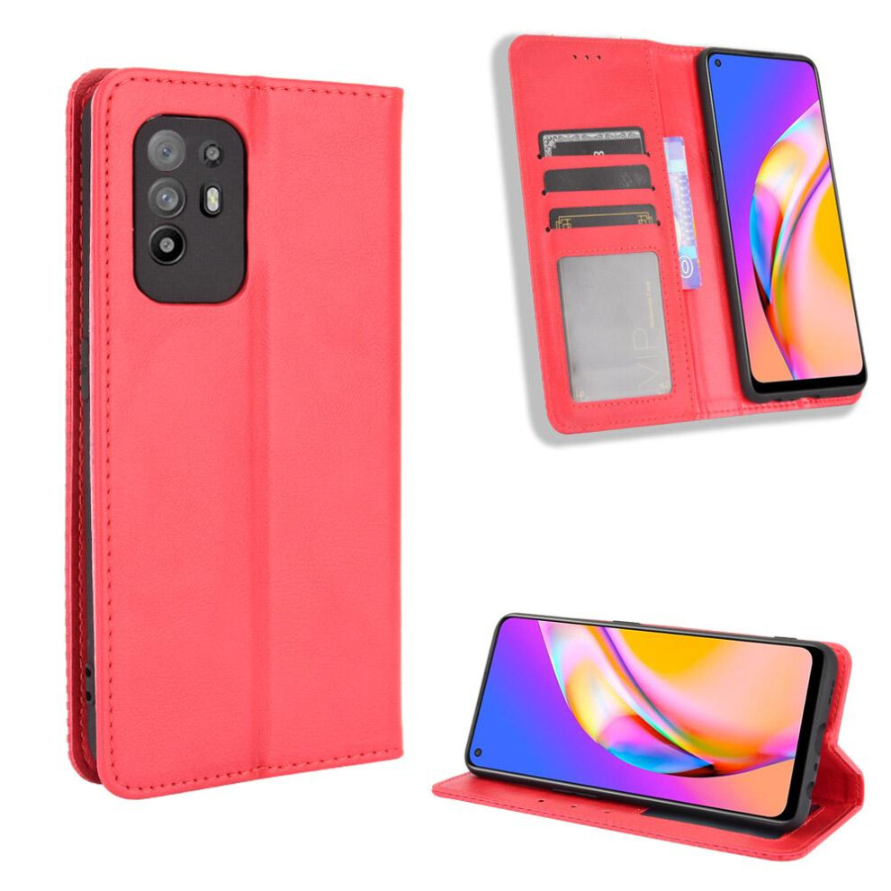 Photos - Case For OPPO RENO 5Z Magnetic Closure PU Leather Wallet(Red)