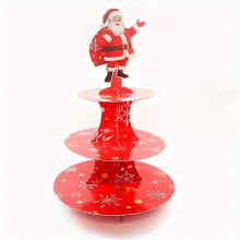 1pc Christmas Santa Claus Cupcake Stand 3 Tier Cardboard Cake Stand Christmas Tree Snowflake Theme Party Red Cupcake Holder Dessert Display Tower For