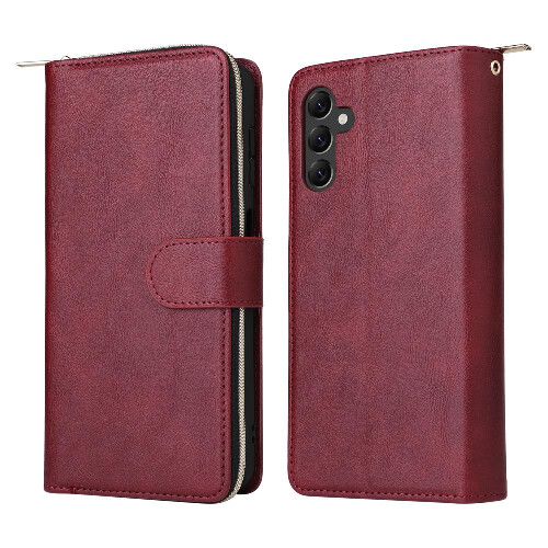Case For Samsung Galaxy A14 5G With Hand Strap Zipper Pocket Flip Cover Card Holder Wallet Case With 9 Card Slots