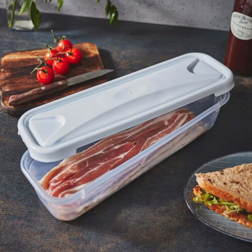 Wham 3 x 1.2L Bacon Storage Box Slim Clear White Lid Storage Container 30cm