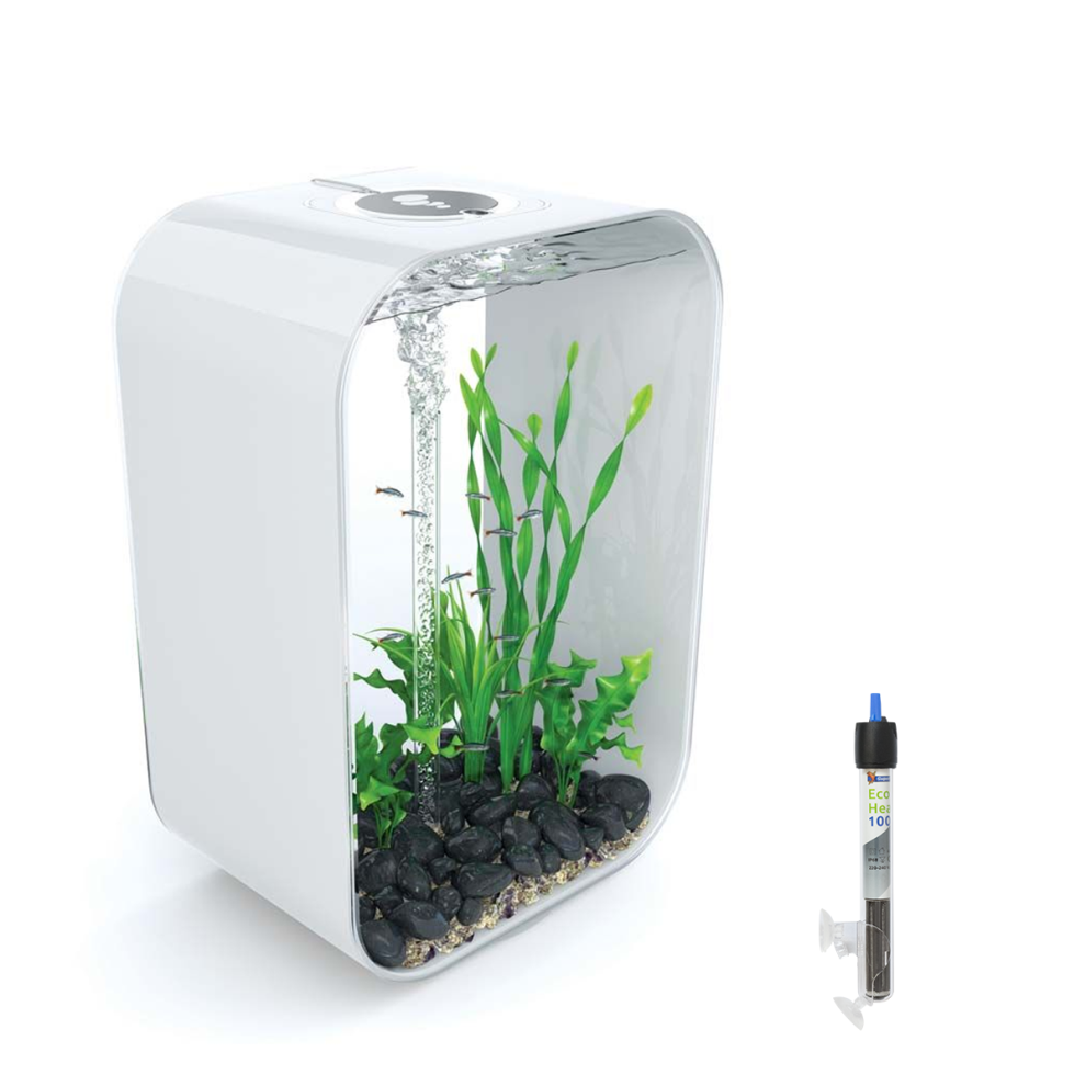 biOrb LIFE 60L White Aquarium Fish Tank with Multi Colour LED Lighting and Heater Pack