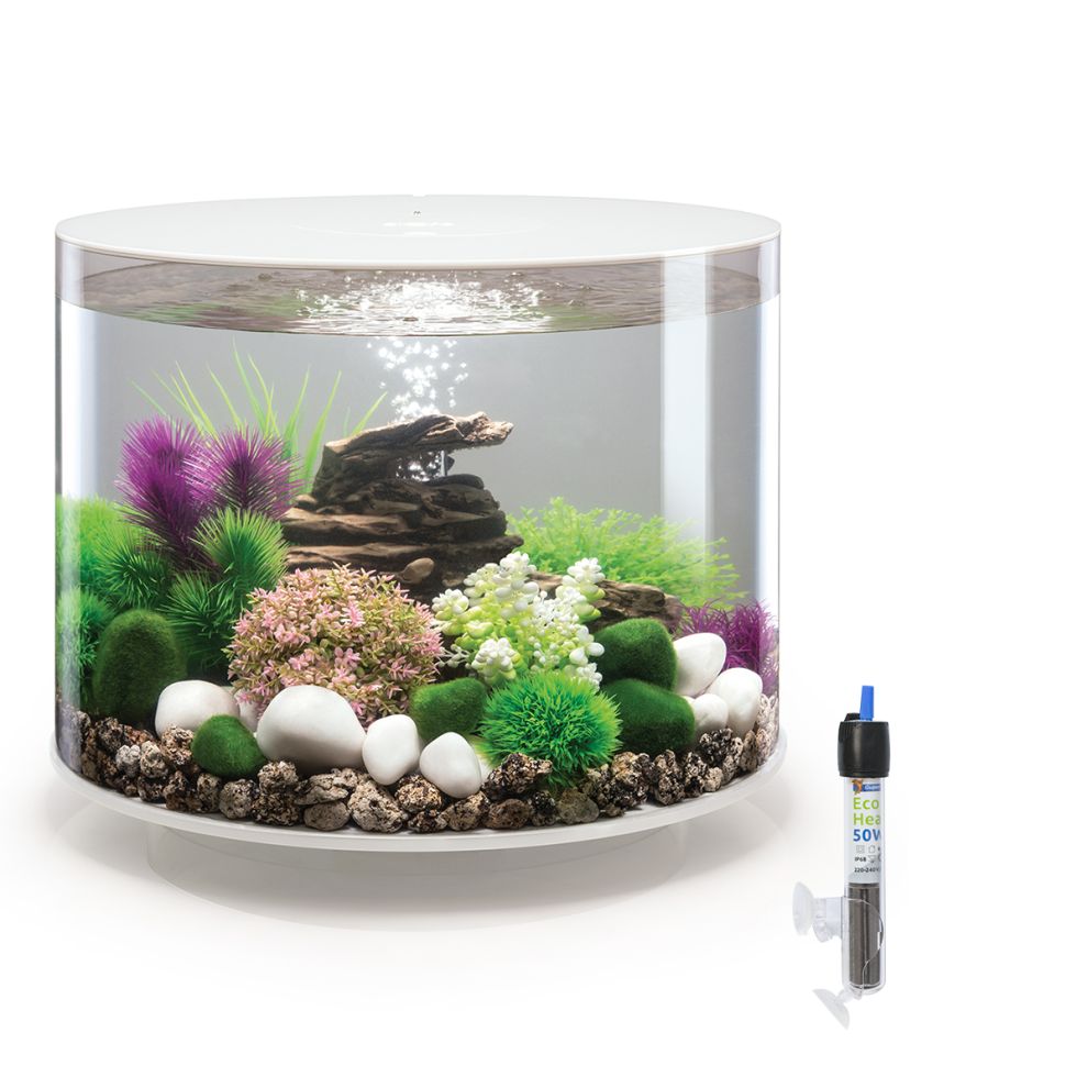 biOrb Tube 35L White Aquarium with MCR LED Lighting and Heater Pack