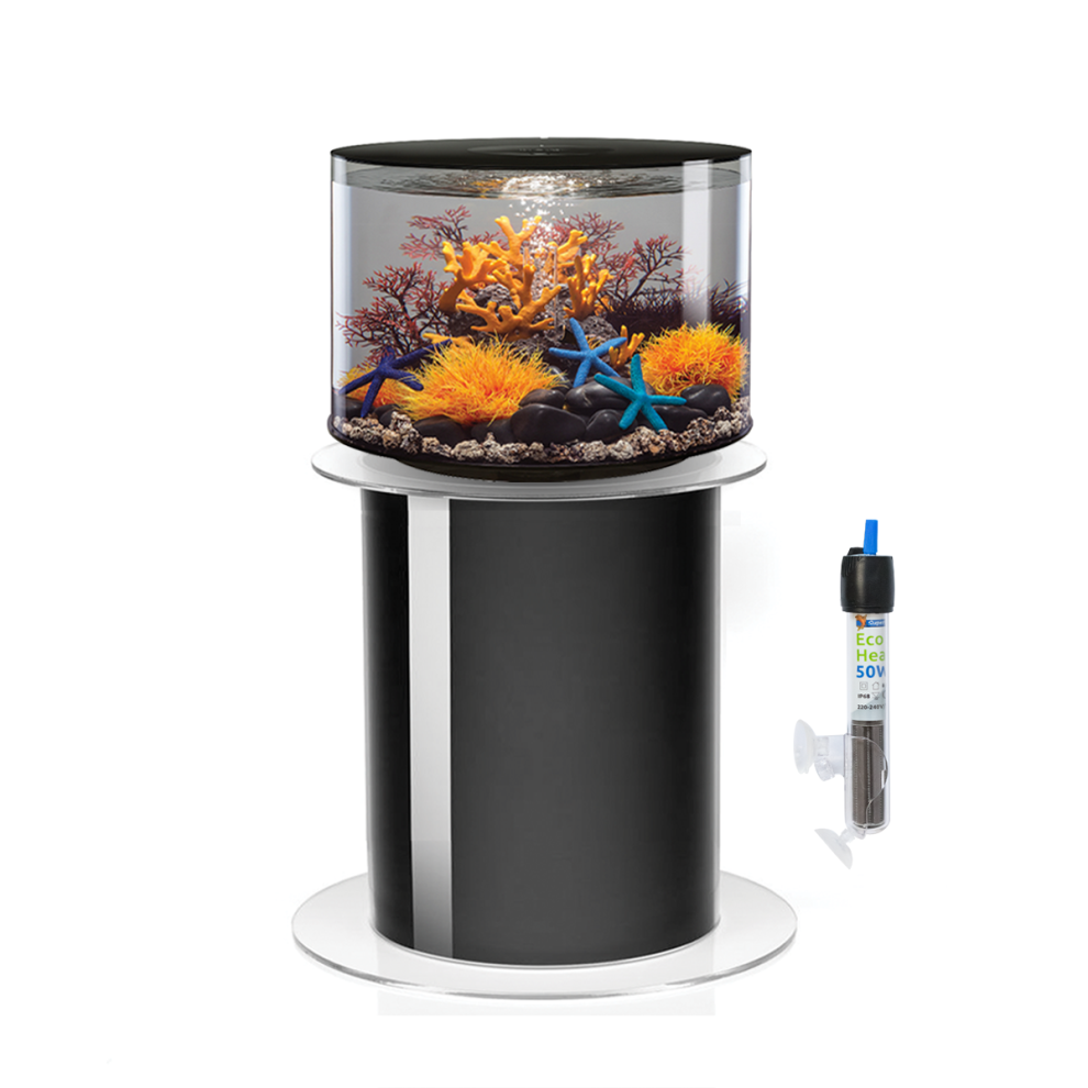 biOrb Tube 35L Black Aquarium with MCR LED Lighting, Stand and Heater Pack