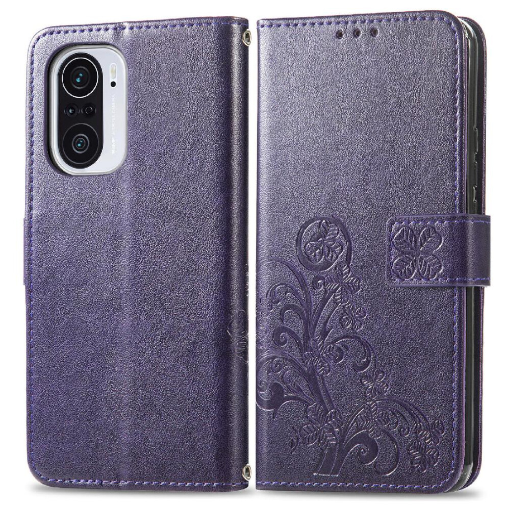 ( Violet) Case For Xiaomi Redmi K40 / K40 Pro Leather Case Flip Cover Exquisite Business Short Strap Four Leaf Clover Dark 764499973725