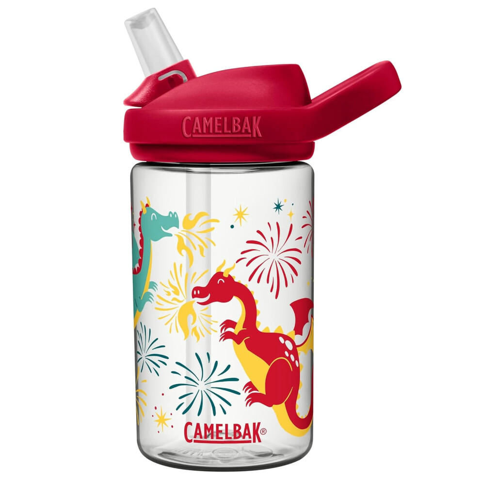 (firework dragon) Camelbak Eddy+ Kids water bottle 400ml spill proof flip top flask - ltd edition