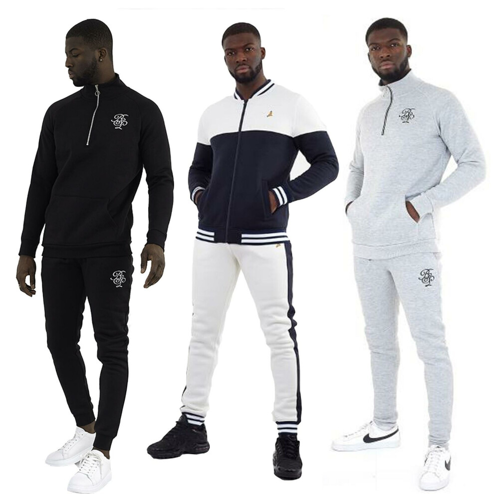 (M, Navy - Solange) Mens Crew Zip Full Tracksuit Set Jogging Sweat Top