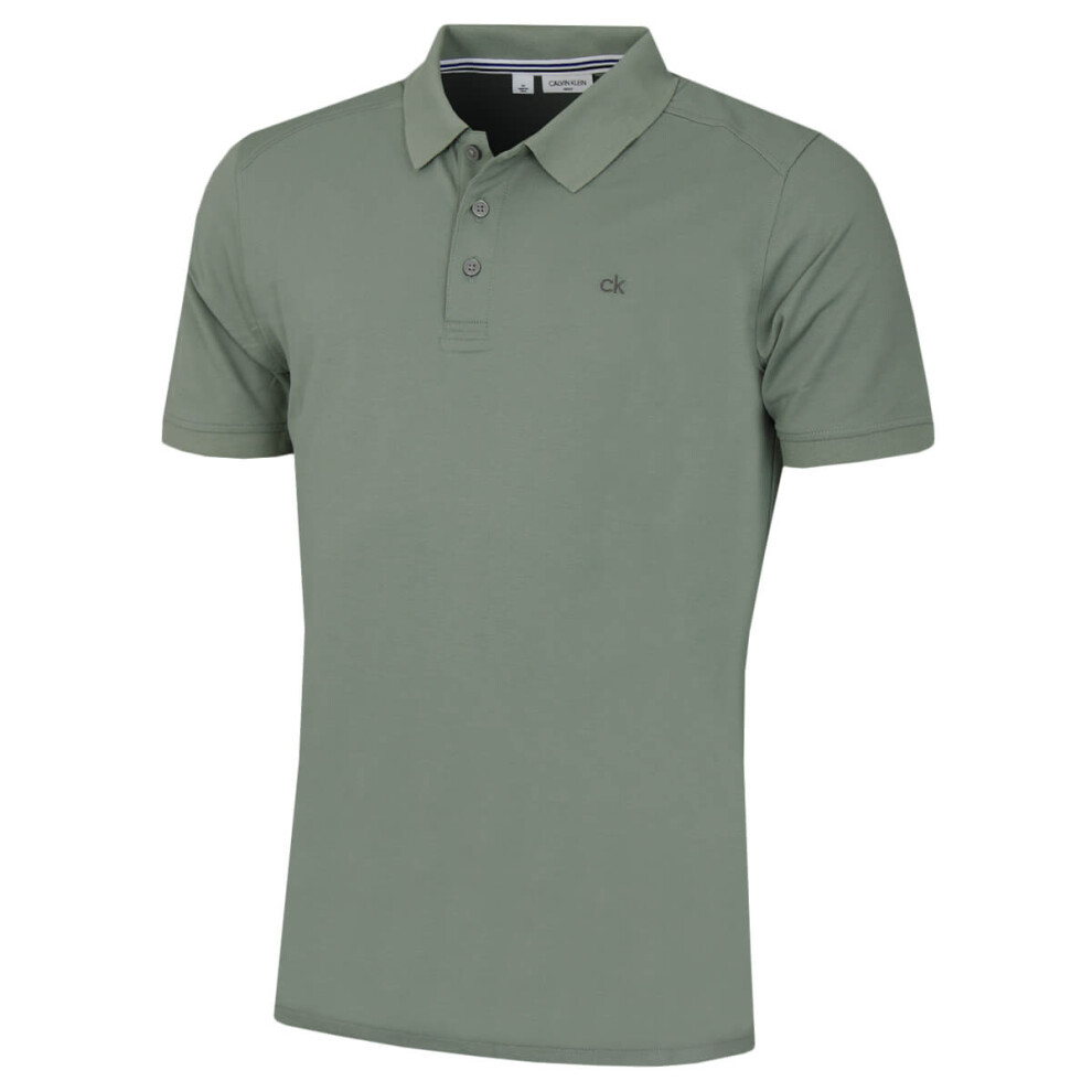 (XXXXXL, Sage) Calvin Klein Mens Campus 3 Button Ribbed Collar Golf Polo Shirt