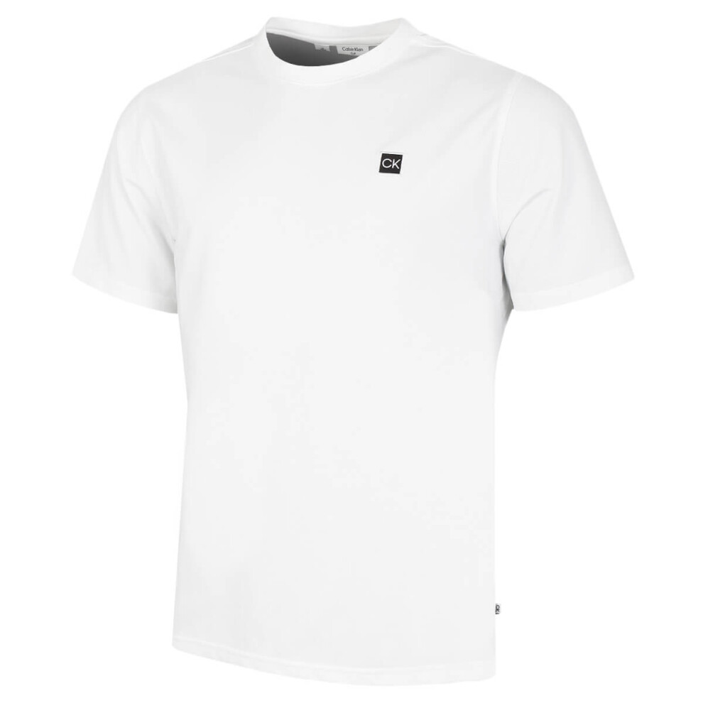 (S, White) Calvin Klein Mens Campus Wicking Stretch Luxury T-Shirt