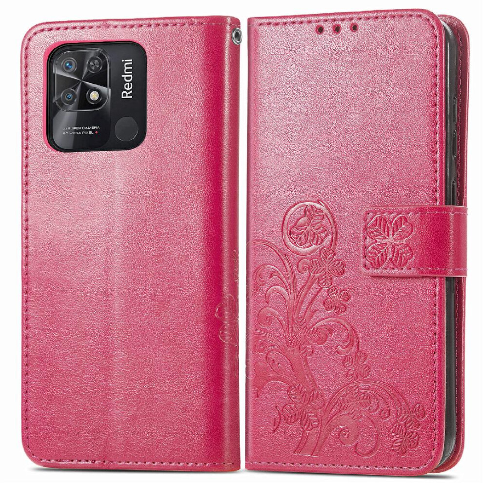 (Pink) Case For Xiaomi Redmi 10C Flip Cover Short Strap Exquisite Business Four Leaf Clover Leather Case Pink 764499974562