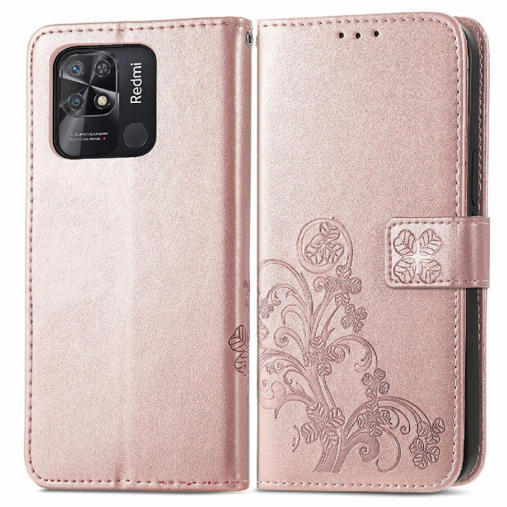 (Gold) Case For Xiaomi Redmi 10C Flip Cover Short Strap Exquisite Business Four Leaf Clover Leather Case Gold 764499974579